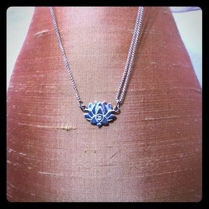 Alex and Ani Lotus pull chain silver necklace